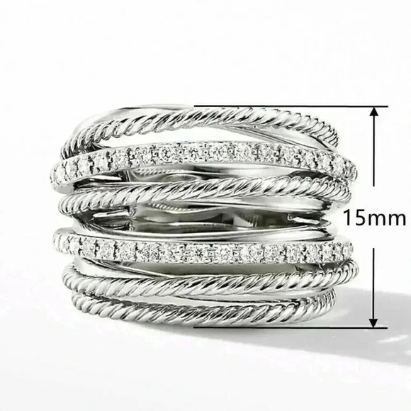 New Gorgeous 14k Gold Over Sterling Silver Diamond Infinity Bands Ring - Picture 3 of 4